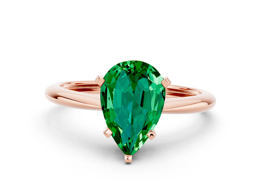 Rose gold Pear Cut Emerald Solitaire Engagement Ring with Classic Band and Four-Prong Setting_24