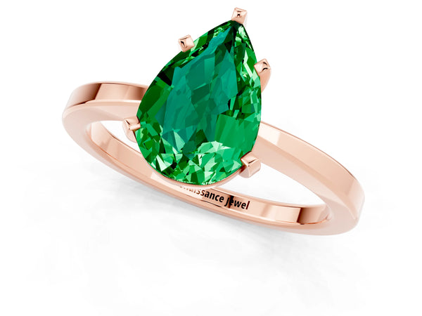 Rose gold Pear Cut Emerald Solitaire Engagement Ring with Classic Band and Four-Prong Setting