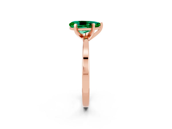 Rose gold Pear Cut Emerald Solitaire Engagement Ring with Classic Band and Four-Prong Setting