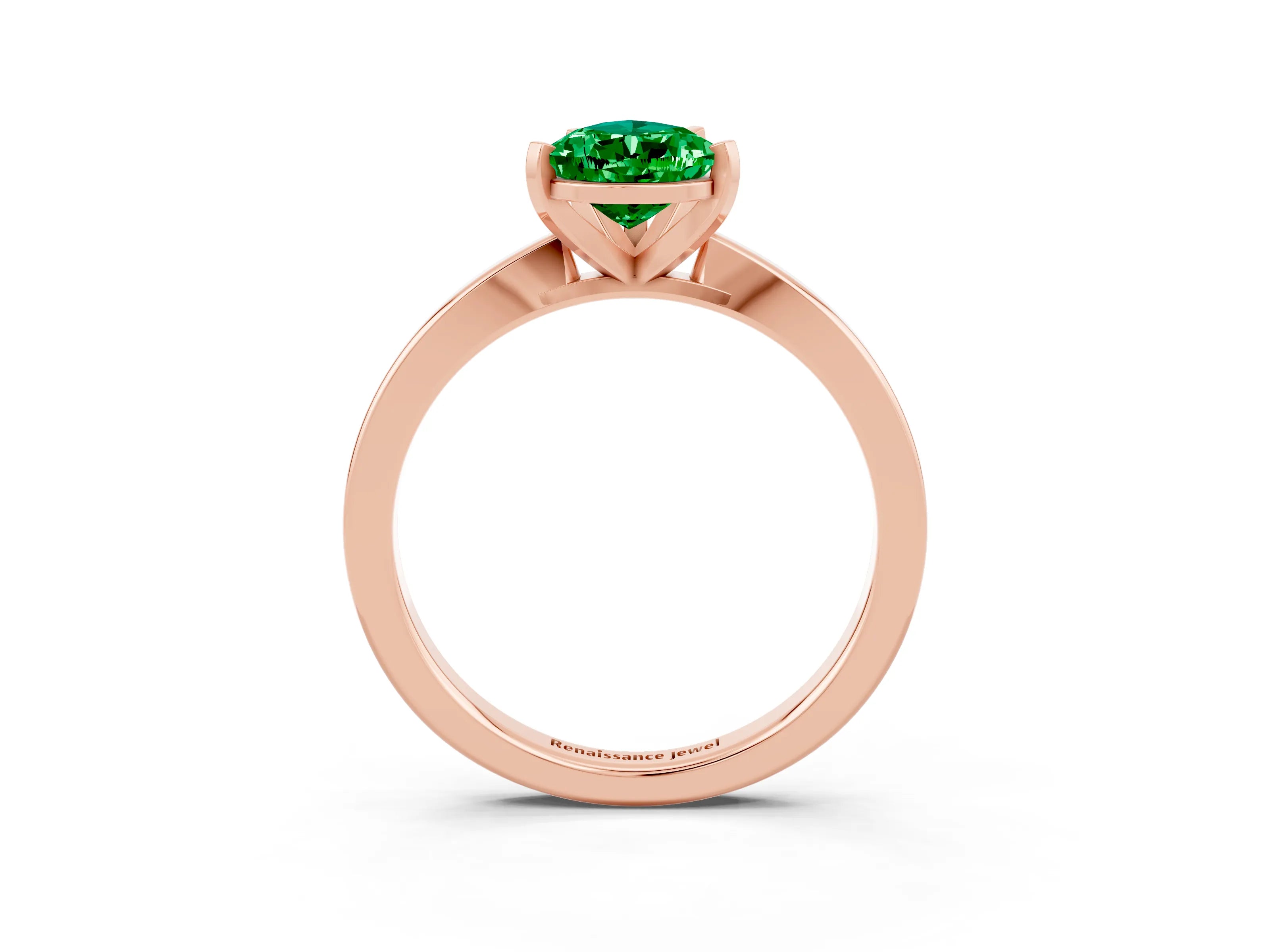 Rose gold Pear Cut Emerald Solitaire Engagement Ring with Classic Band and Four-Prong Setting_27
