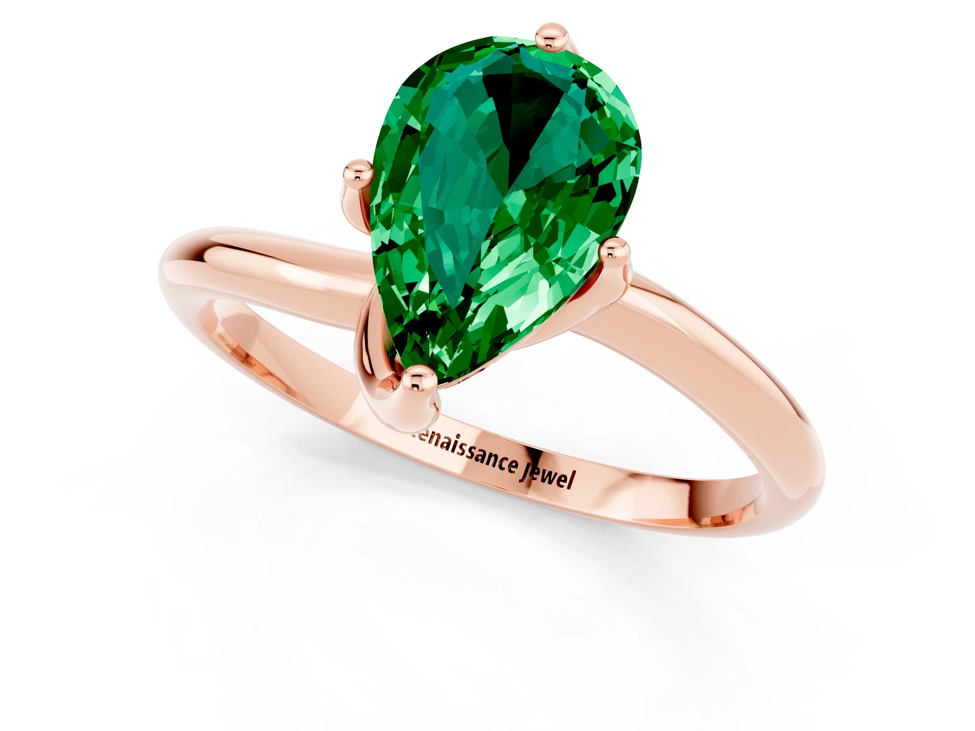 Rose gold Pear Cut Emerald Solitaire Engagement Ring with Four-Prong Setting and Classic Band_13