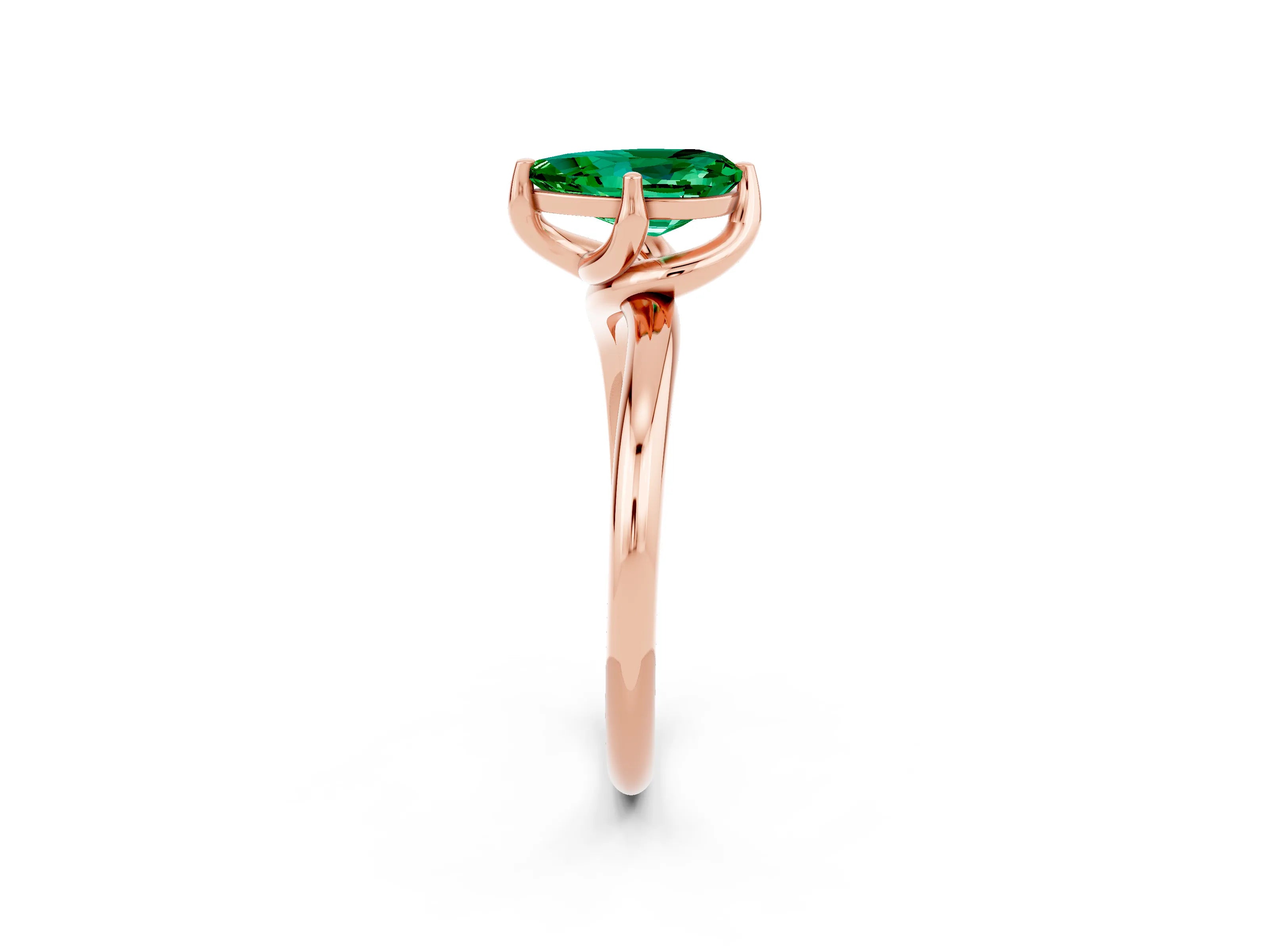 Rose gold Pear Cut Emerald Solitaire Engagement Ring with Four-Prong Setting and Classic Band_14