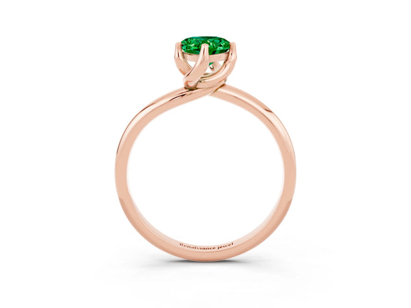Rose gold Pear Cut Emerald Solitaire Engagement Ring with Four-Prong Setting and Classic Band