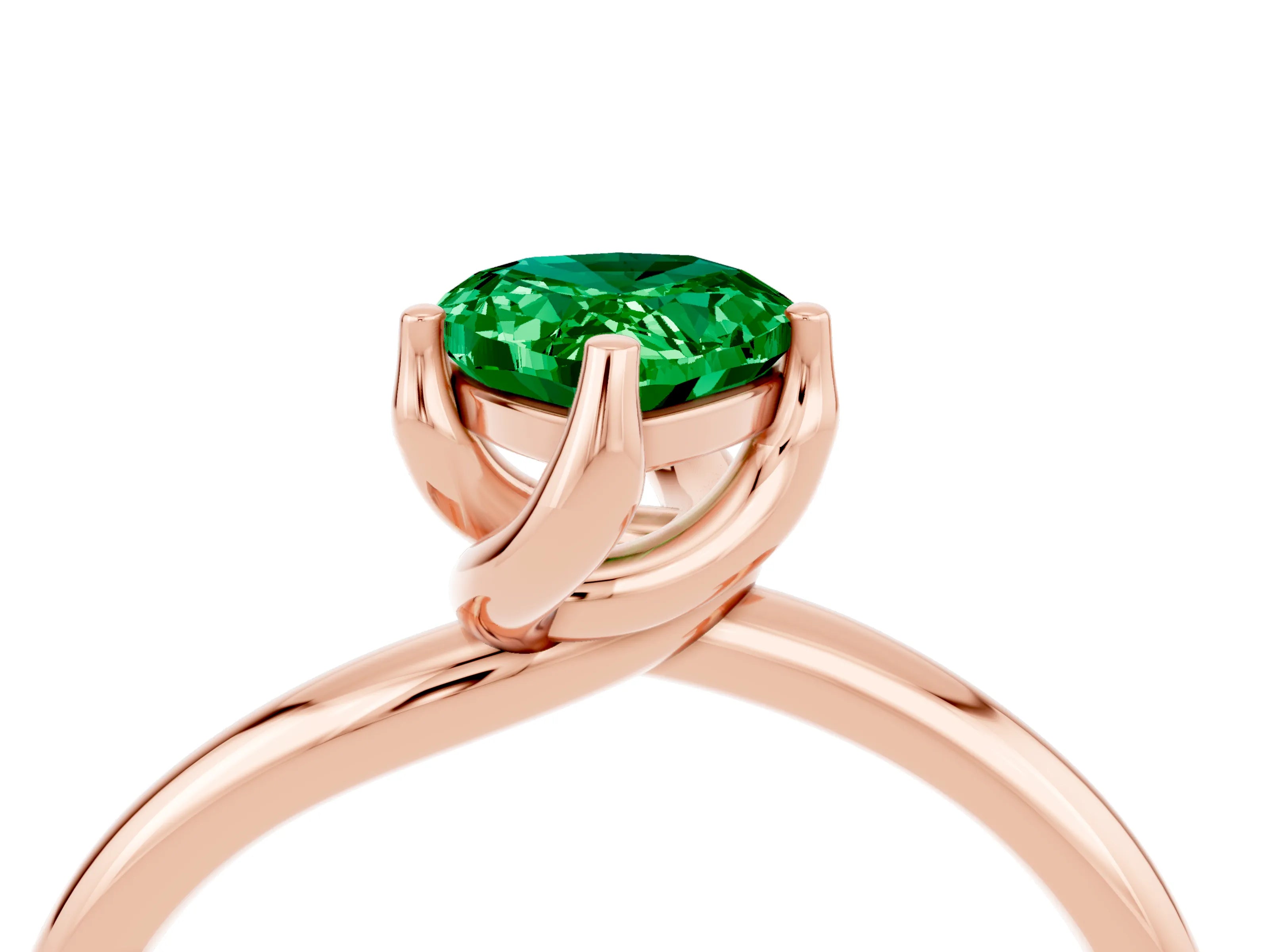 Rose gold Pear Cut Emerald Solitaire Engagement Ring with Four-Prong Setting and Classic Band_16