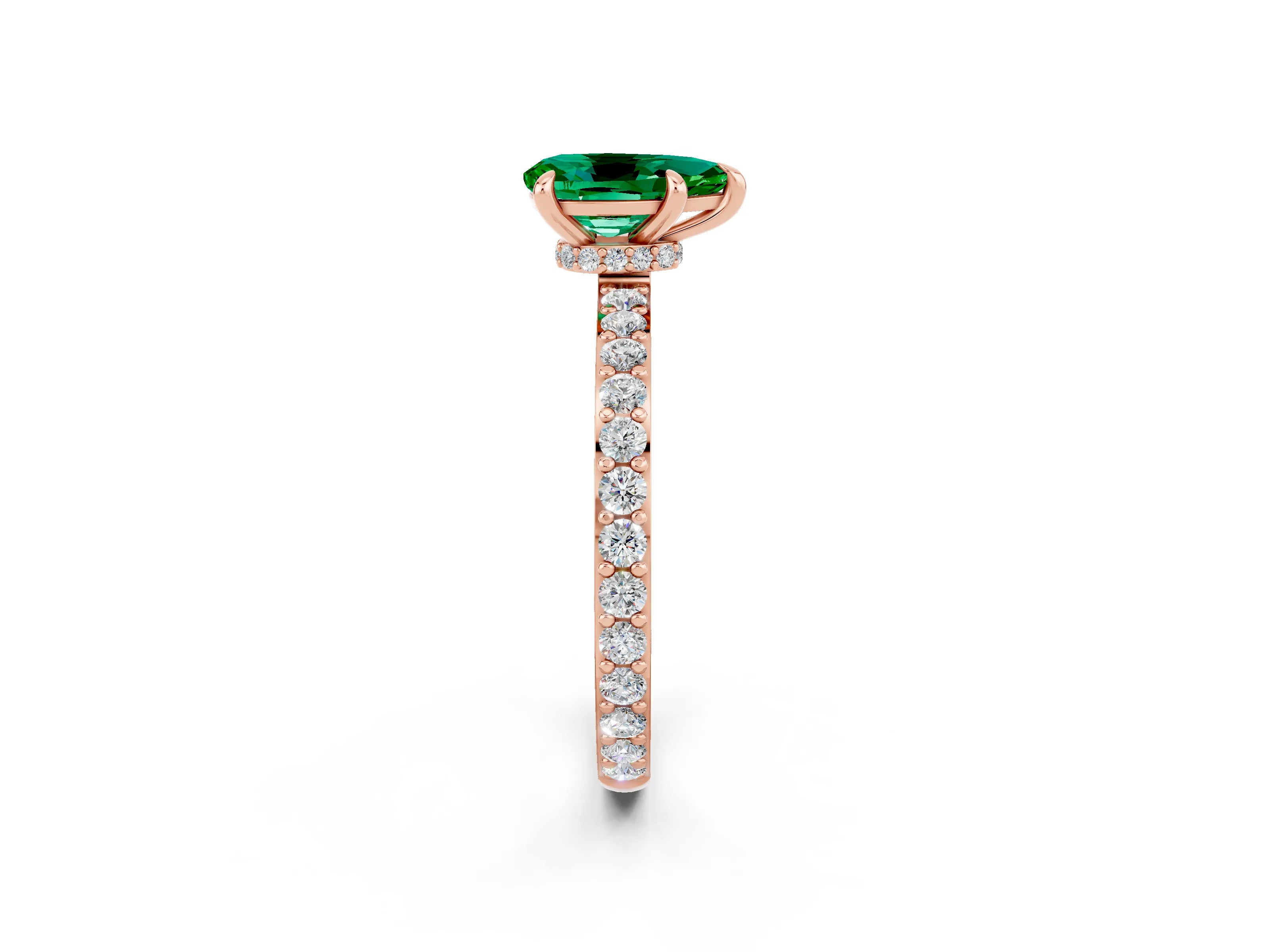 Rose gold Pear Cut Emerald Solitaire Engagement Ring with Pavé Band and Four-Prong Setting_2