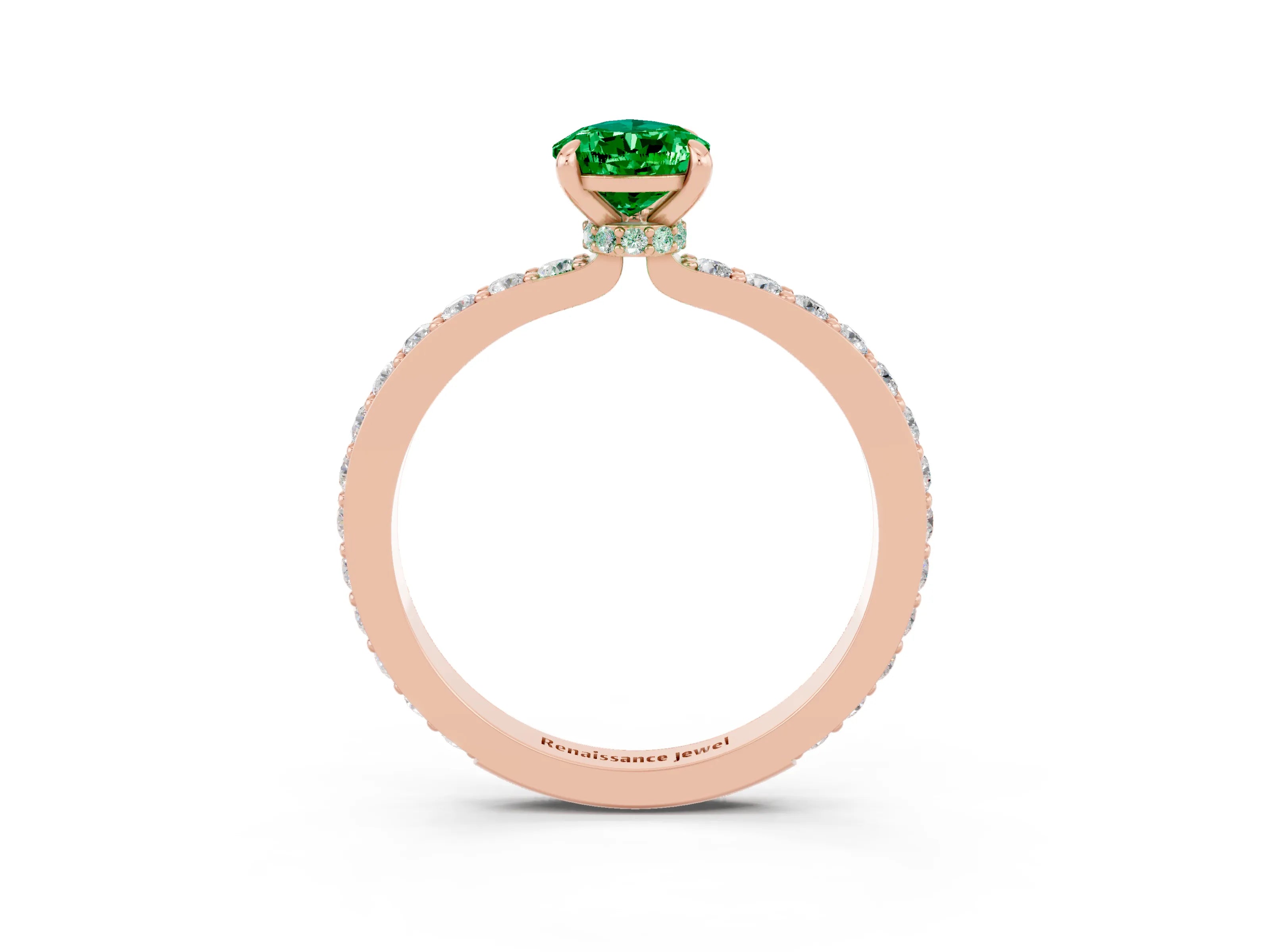 Rose gold Pear Cut Emerald Solitaire Engagement Ring with Pavé Band and Four-Prong Setting_3