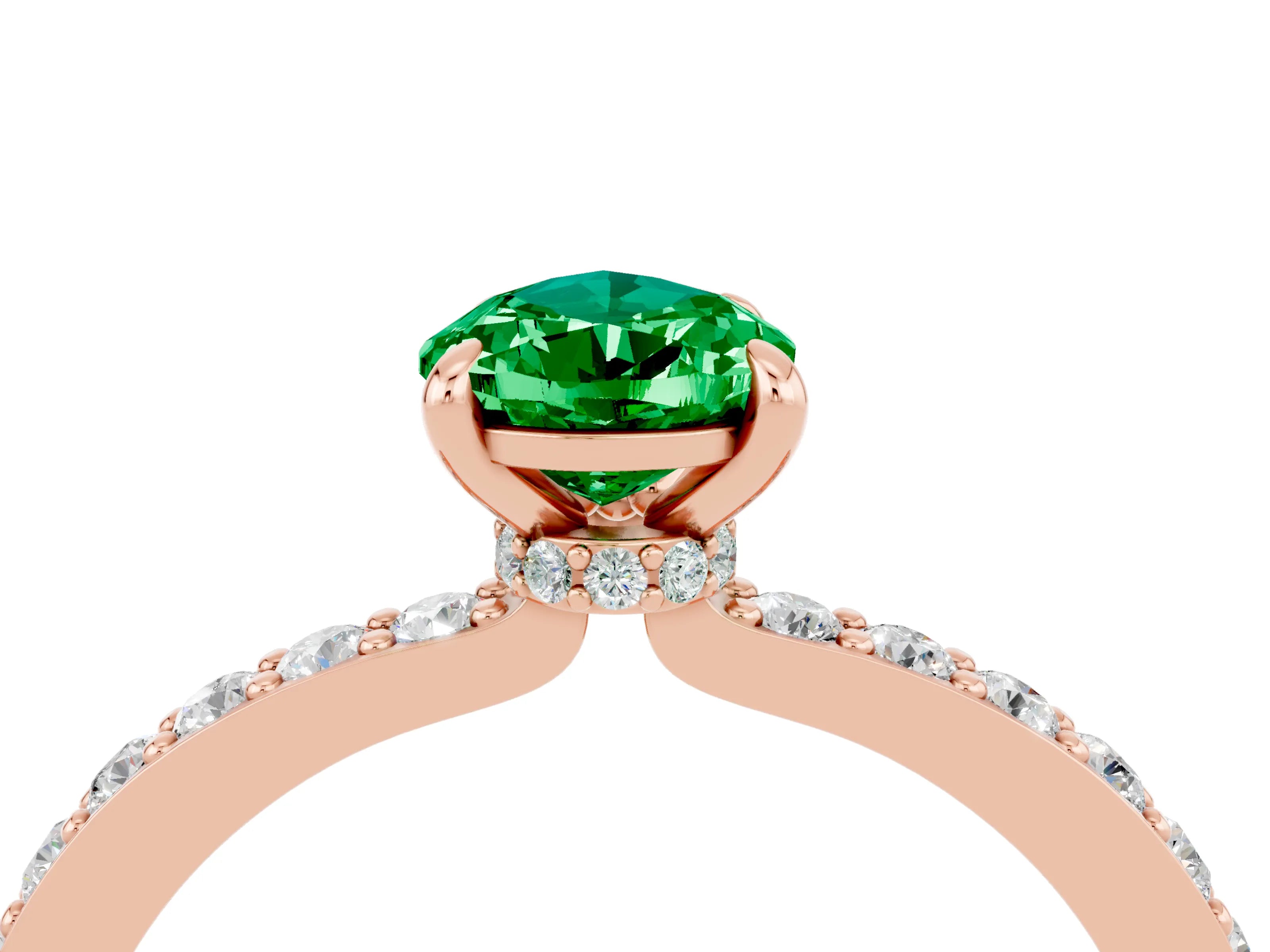 Rose gold Pear Cut Emerald Solitaire Engagement Ring with Pavé Band and Four-Prong Setting_4