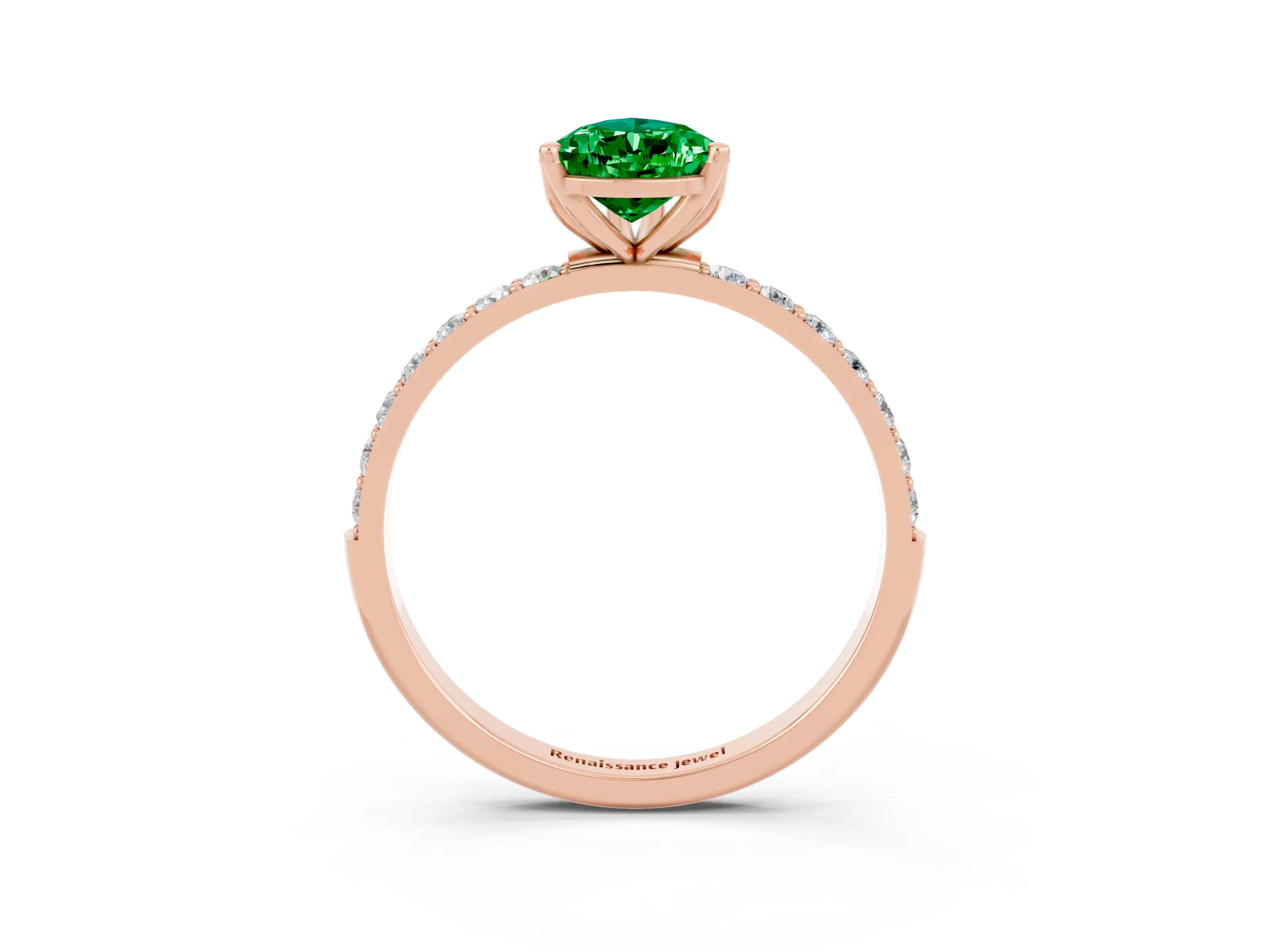 Rose gold Pear Cut Emerald Solitaire Engagement Ring with Pavé Band and Prong Setting_3