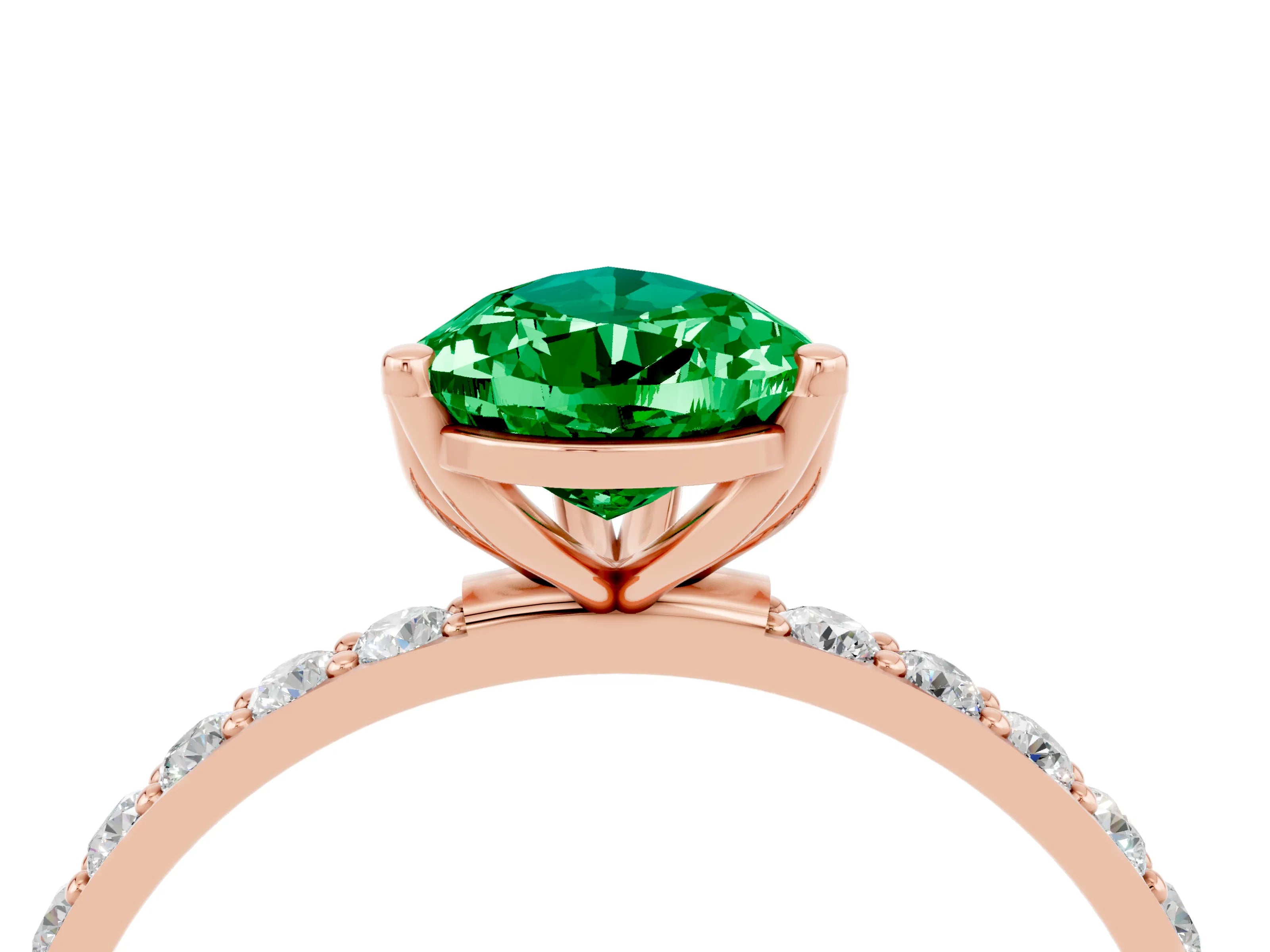 Rose gold Pear Cut Emerald Solitaire Engagement Ring with Pavé Band and Prong Setting_4