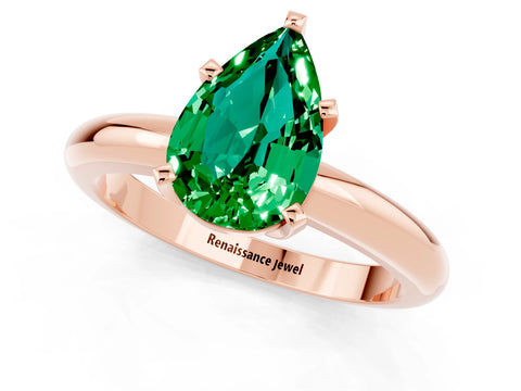 Rose gold Pear Cut Emerald Solitaire Engagement Ring with Round Band and Four-Prong Setting_1