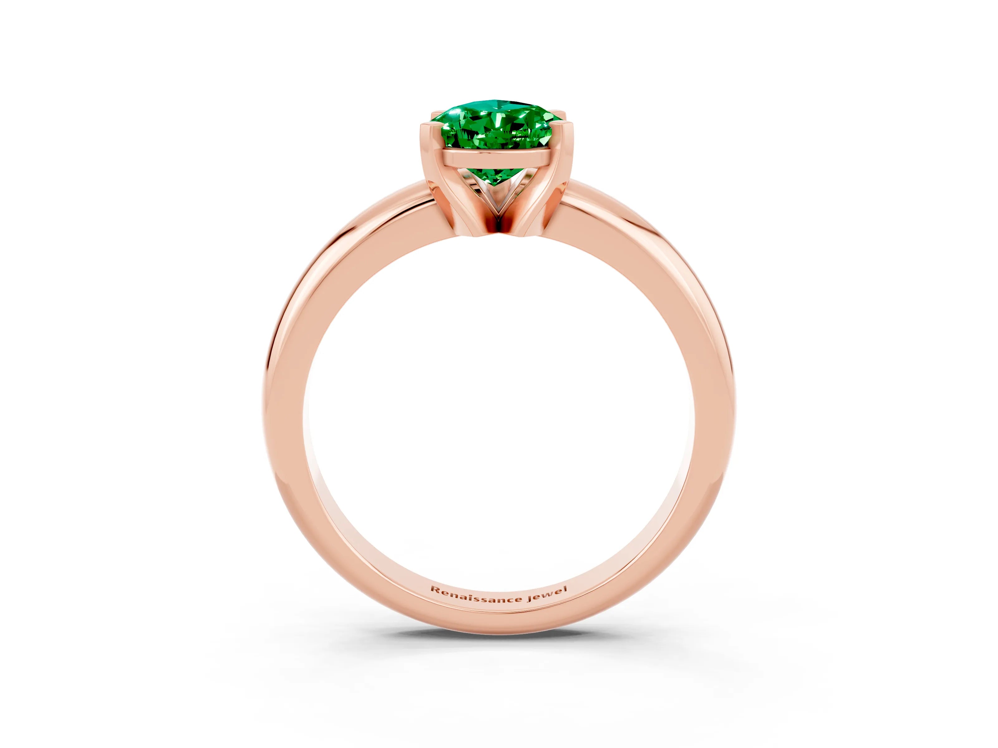 Rose gold Pear Cut Emerald Solitaire Engagement Ring with Round Band and Four-Prong Setting_3