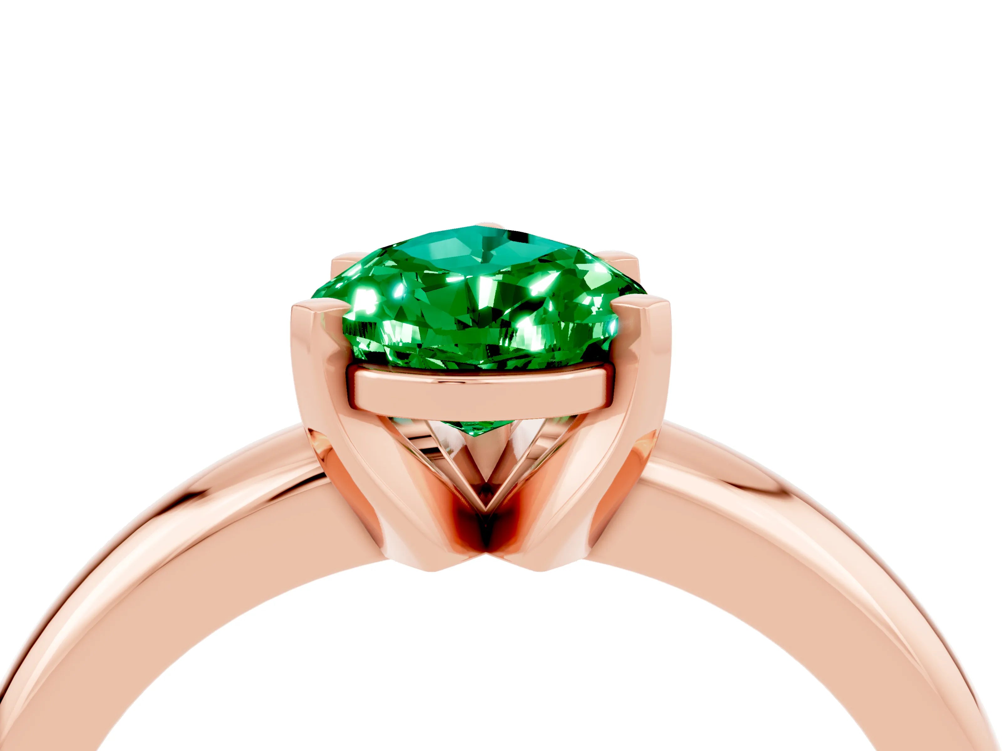 Rose gold Pear Cut Emerald Solitaire Engagement Ring with Round Band and Four-Prong Setting_4