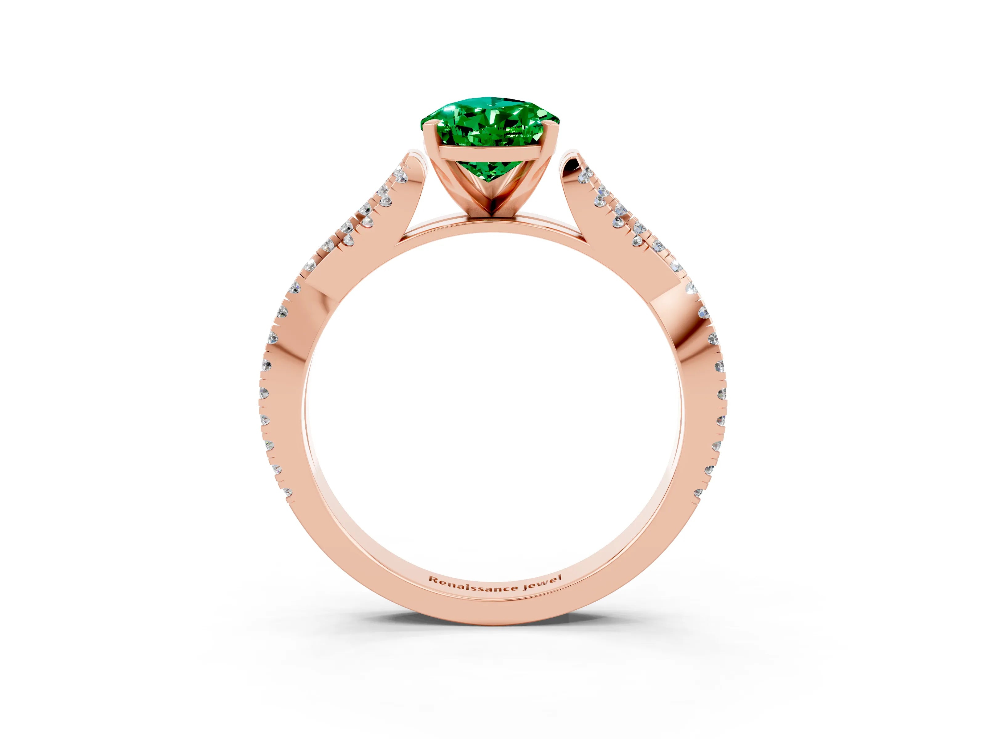 Rose gold Pear Cut Emerald Solitaire Engagement Ring with Twisted Pavé Band and Four-Prong Setting_3
