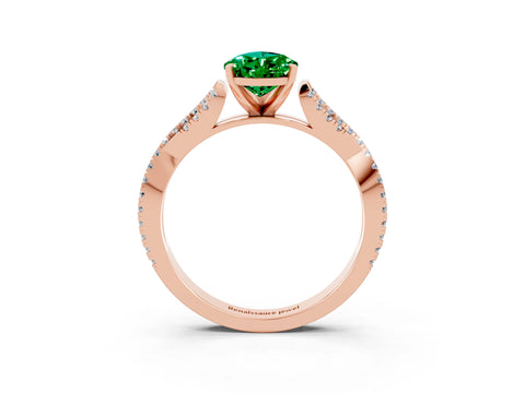 Rose gold Pear Cut Emerald Solitaire Engagement Ring with Twisted Pavé Band and Four-Prong Setting_3