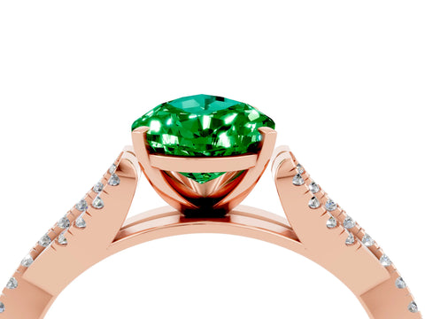 Rose gold Pear Cut Emerald Solitaire Engagement Ring with Twisted Pavé Band and Four-Prong Setting_4