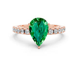 Rose gold Pear Cut Emerald Solitaire Pavé Band with Four-Prong Setting