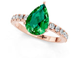 Rose gold Pear Cut Emerald Solitaire Pavé Band with Four-Prong Setting_1