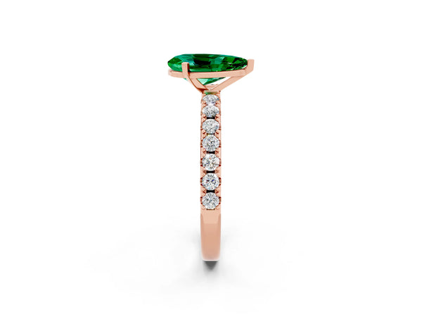 Rose gold Pear Cut Emerald Solitaire Pavé Band with Four-Prong Setting