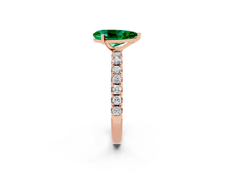 Rose gold Pear Cut Emerald Solitaire Pavé Band with Four-Prong Setting_2