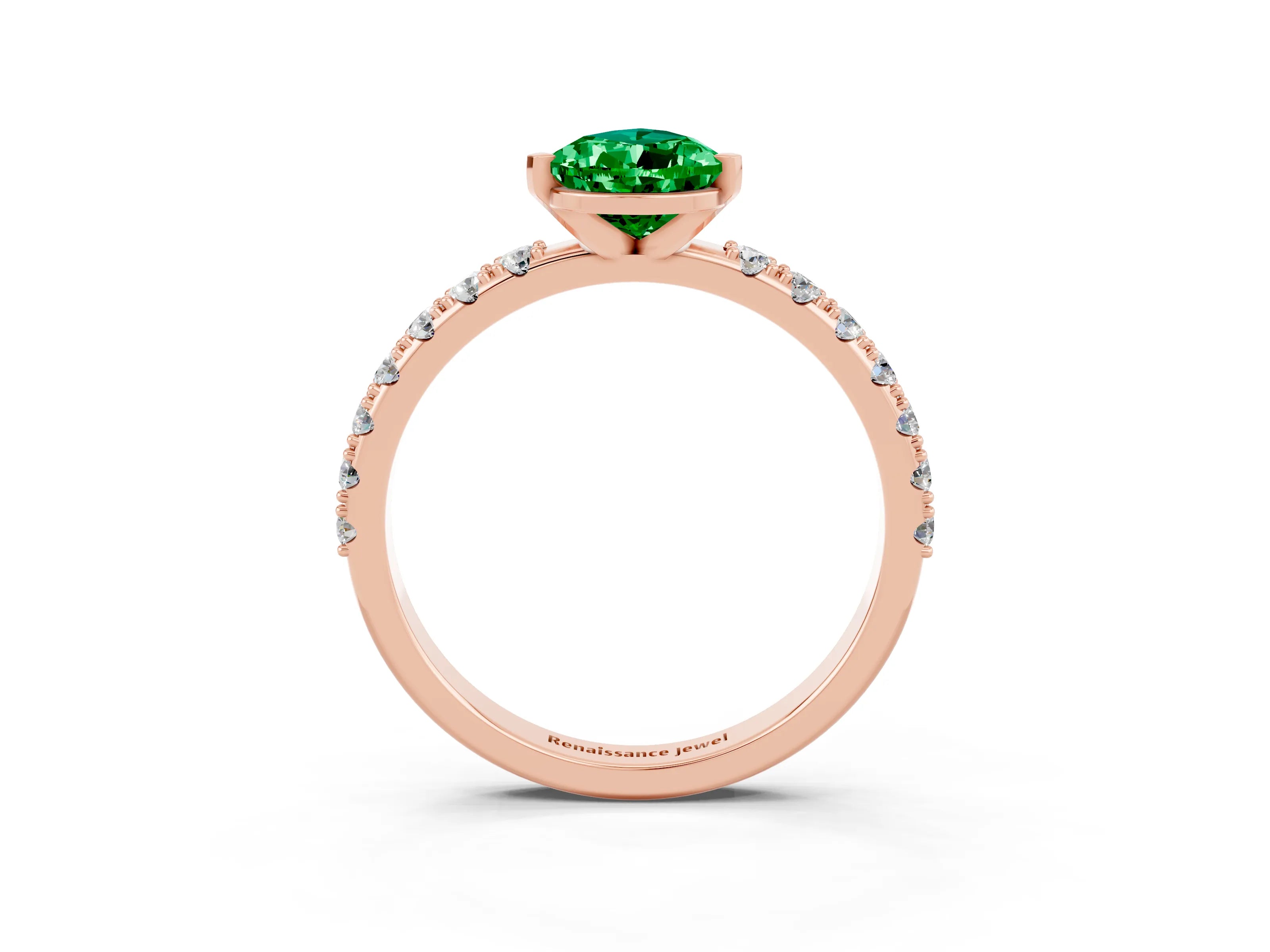 Rose gold Pear Cut Emerald Solitaire Pavé Band with Four-Prong Setting_3
