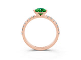 Rose gold Pear Cut Emerald Solitaire Pavé Band with Four-Prong Setting_3