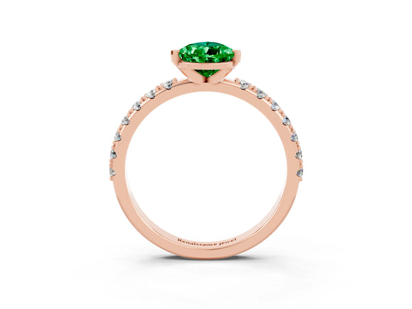 Rose gold Pear Cut Emerald Solitaire Pavé Band with Four-Prong Setting