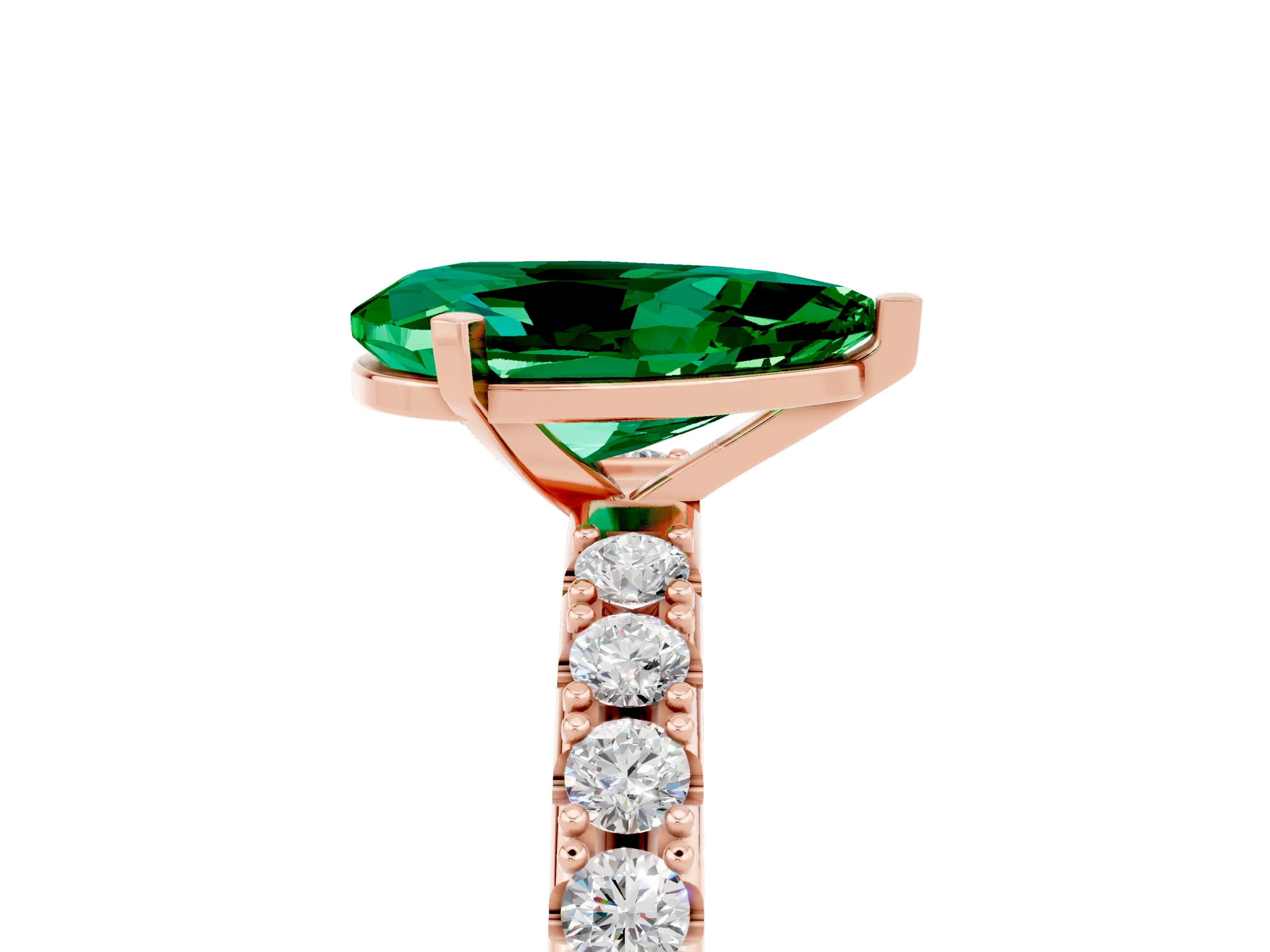 Rose gold Pear Cut Emerald Solitaire Pavé Band with Four-Prong Setting_5