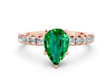 Rose gold Pear Cut Emerald Solitaire Pavé Engagement Ring with Round Band and Prong Setting_12