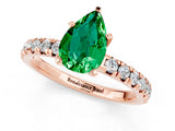 Rose gold Pear Cut Emerald Solitaire Pavé Engagement Ring with Round Band and Prong Setting_13