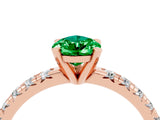Rose gold Pear Cut Emerald Solitaire Pavé Engagement Ring with Round Band and Prong Setting_16