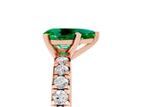 Rose gold Pear Cut Emerald Solitaire Pavé Engagement Ring with Round Band and Prong Setting_17