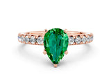 Rose gold Pear Cut Emerald Solitaire Pavé Engagement Ring with Round Band and Prong Setting_72