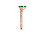 Rose gold Pear Cut Emerald Solitaire Pavé Engagement Ring with Round Band and Prong Setting_74