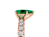 Rose gold Pear Cut Emerald Solitaire Pavé Engagement Ring with Round Band and Prong Setting_77