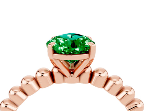 Rose gold Pear Cut Emerald Solitaire Ring with Beaded Band and Prong Setting_4