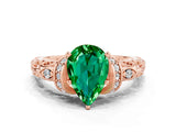 Rose gold Pear Cut Emerald Solitaire Ring with Filigree Band and Four-Prong Setting_24