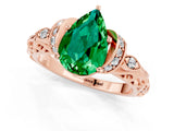 Rose gold Pear Cut Emerald Solitaire Ring with Filigree Band and Four-Prong Setting_25