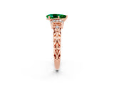 Rose gold Pear Cut Emerald Solitaire Ring with Filigree Band and Four-Prong Setting_26