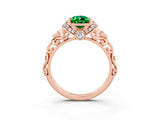Rose gold Pear Cut Emerald Solitaire Ring with Filigree Band and Four-Prong Setting_27