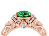 Rose gold Pear Cut Emerald Solitaire Ring with Filigree Band and Four-Prong Setting_28
