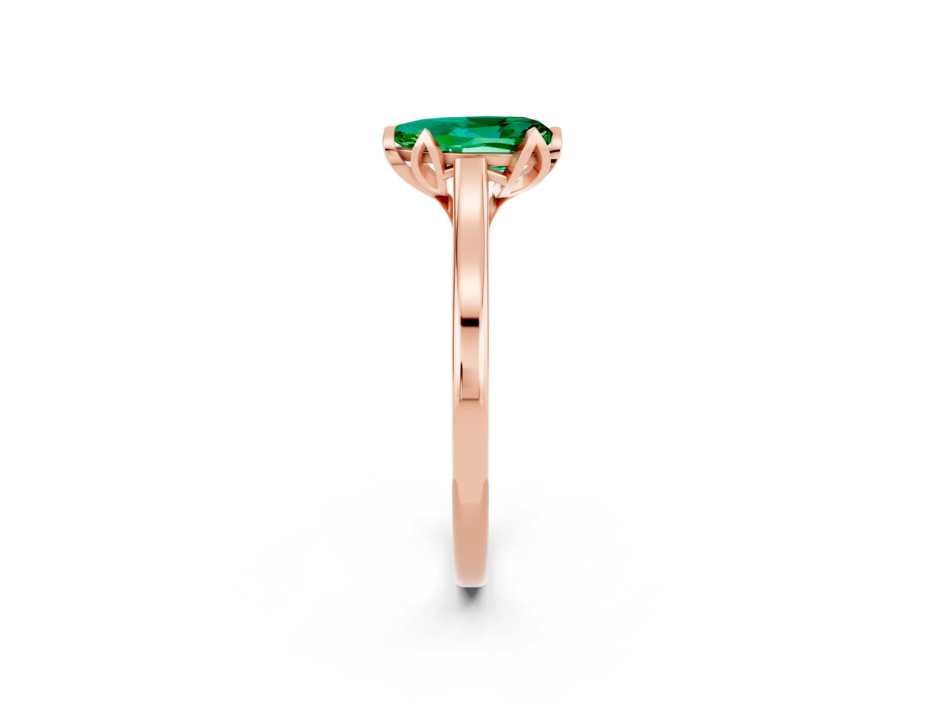 Rose gold Pear Cut Emerald Solitaire Ring with Flower Prong Setting and Classic Band_14