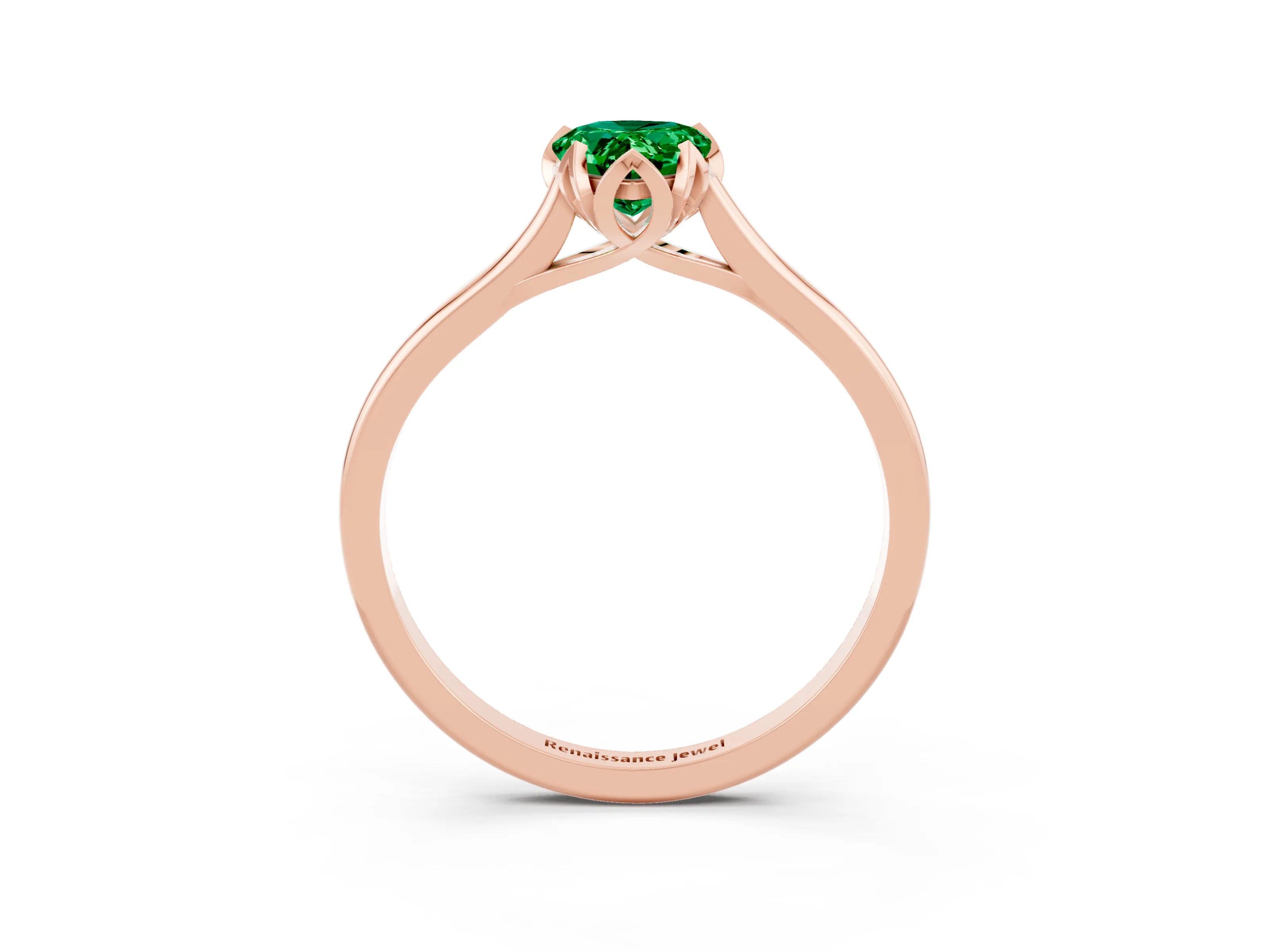 Rose gold Pear Cut Emerald Solitaire Ring with Flower Prong Setting and Classic Band_15