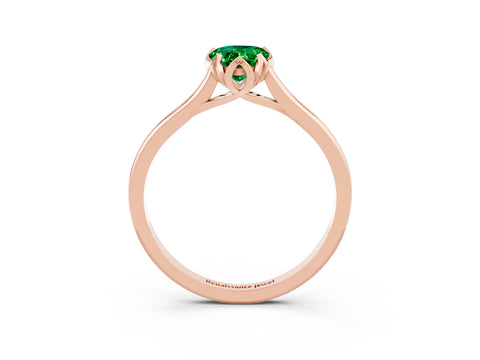 Rose gold Pear Cut Emerald Solitaire Ring with Flower Prong Setting and Classic Band_15