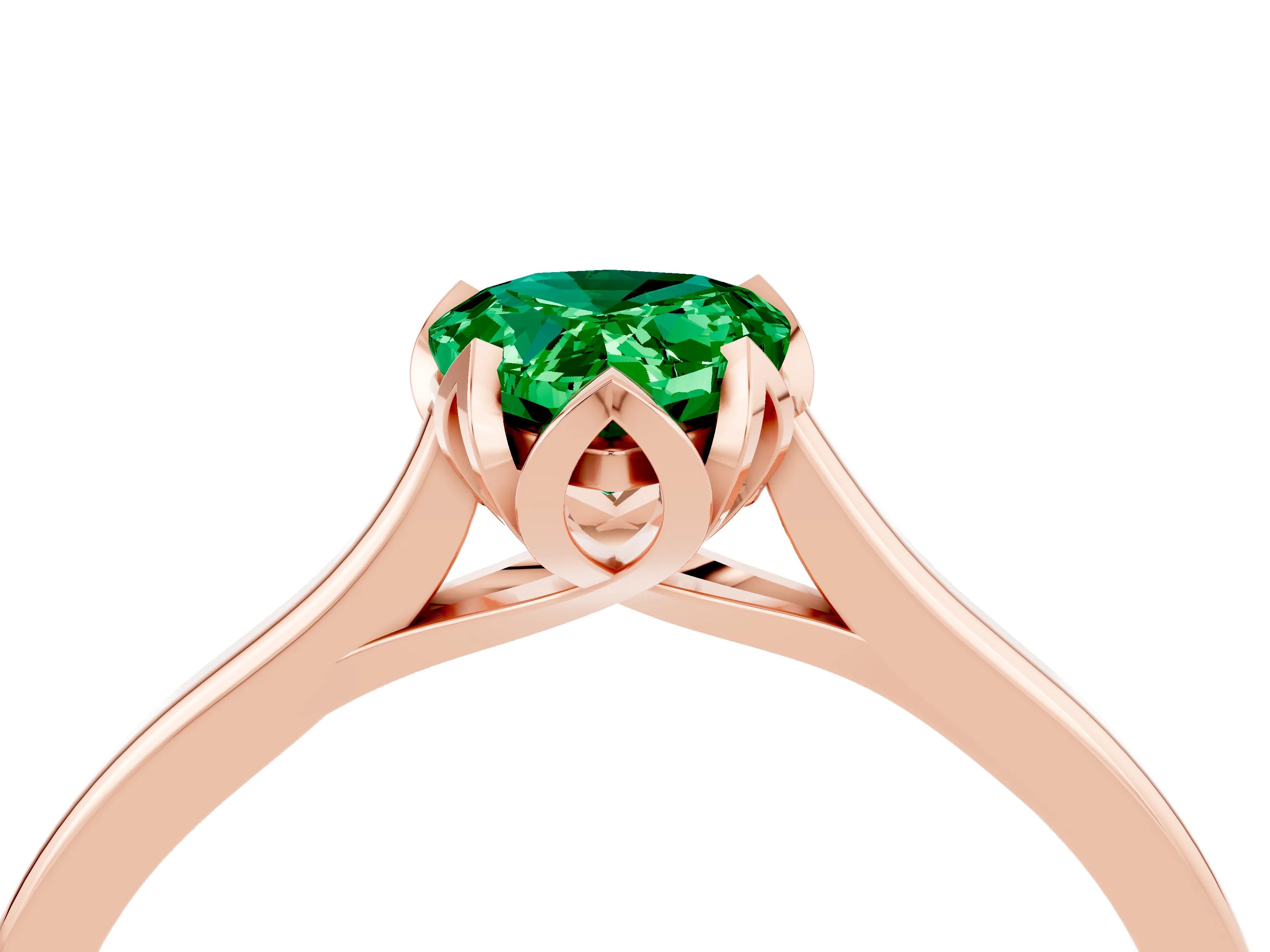 Rose gold Pear Cut Emerald Solitaire Ring with Flower Prong Setting and Classic Band_16