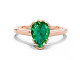 Rose gold Pear Cut Emerald Solitaire Ring with Flower Prong Setting and Classic Band_36