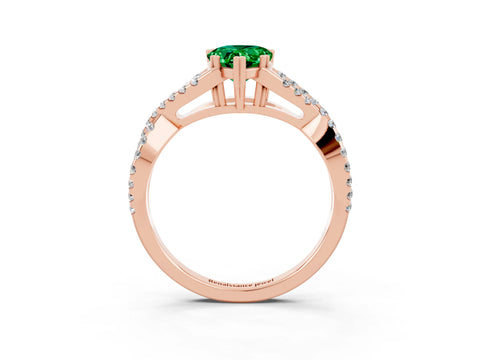 Rose gold Pear Cut Emerald Solitaire Ring with Four-Prong Setting and Twisted Pavé Band_3