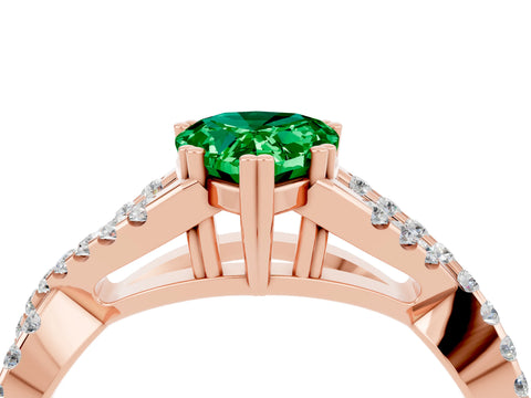 Rose gold Pear Cut Emerald Solitaire Ring with Four-Prong Setting and Twisted Pavé Band_4