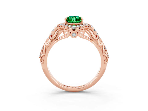 Rose gold Pear Cut Emerald Solitaire Ring with Hidden Halo and Pavé Band_27