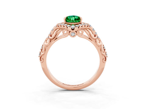 Rose gold Pear Cut Emerald Solitaire Ring with Hidden Halo and Pavé Band_39