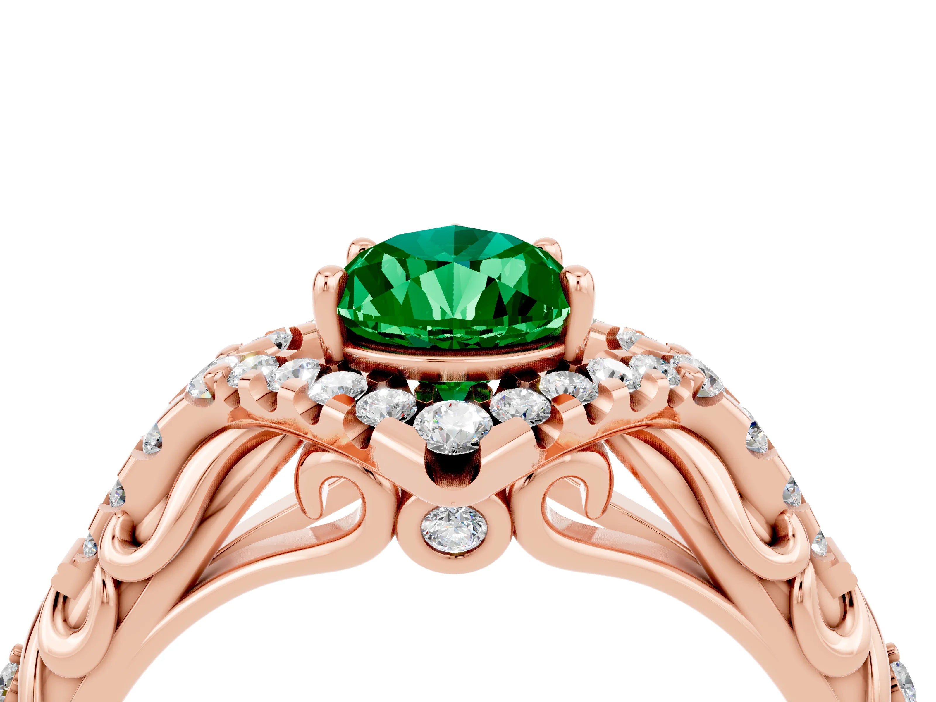 Rose gold Pear Cut Emerald Solitaire Ring with Hidden Halo and Pavé Band_40